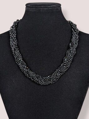 Dainty Black Glass Bead Woven Necklace